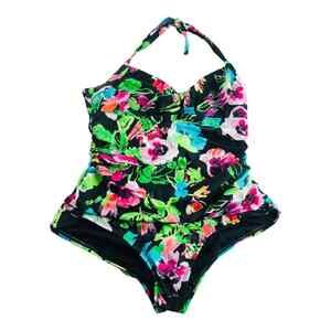 Catalina Womens Halter Floral One Piece Swim Suit Tropical Beach Medium